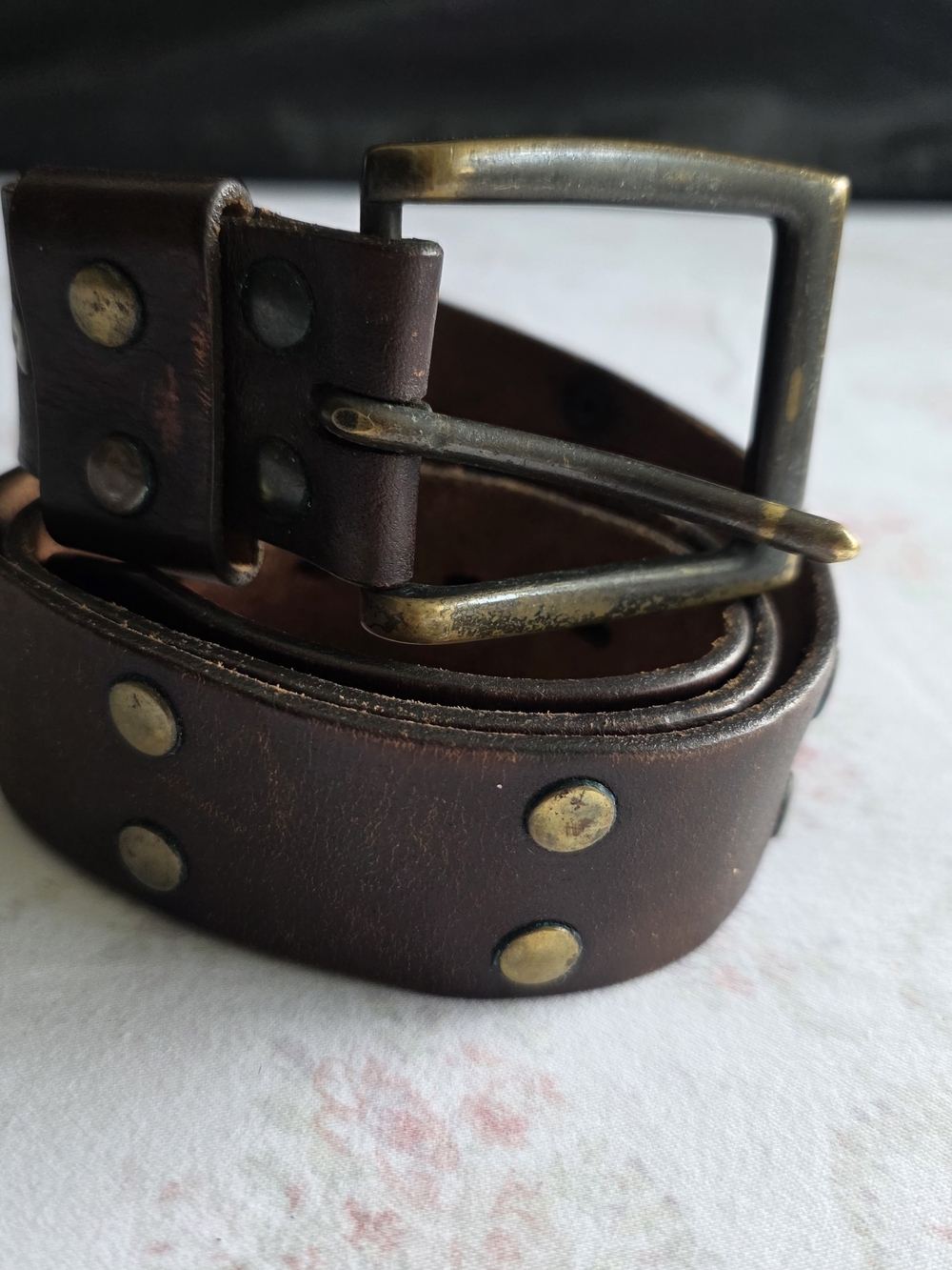 Men's Brown Leather Studded Belt - Classic Casual